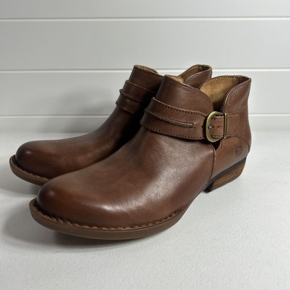 Born Kati Womens Ankle Booties Size 8 M Brown Moto Harness Buckle Strap Zip - Picture 9 of 9